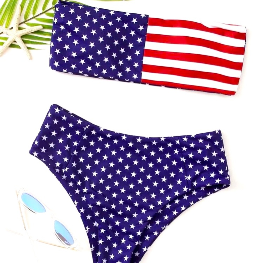 NEW! American Flag Bandeau Bikini XL